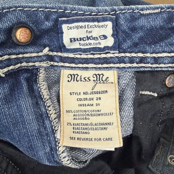 Miss Me Easy Boot Bling Flap Pocket Jeans Womens 30 Medium Wash Blue JE566ZER - Picture 9 of 11